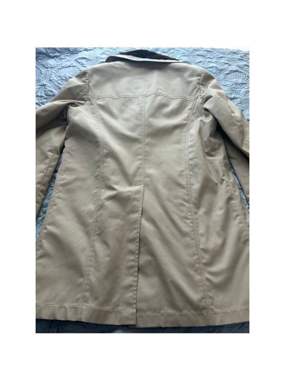 Vintage London Fog Faux Fur Lined Trench Coat Beige 38R Double Breasted - Picture 9 of 15